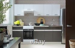 Complete Kitchen Set 7 Units Cabinets White High Gloss/Grey Wolfram Junona