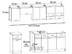 Complete White Low Gloss Oak Effect Kitchen Cabinets Set 7 Unit Cupboard Junona