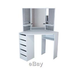 Corner Dressing Table In White Makeup Desk With Mirror Stool With Drawers