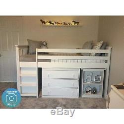 Cream Cabin Bed Midsleeper Kids Bed Storage + Desk