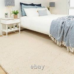 Cream Pebble Textured Wool Blend Soft Rugs Handmade Natural Large Bedroom Rugs