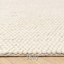 Cream Pebble Textured Wool Blend Soft Rugs Handmade Natural Large Bedroom Rugs
