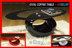 Designer Oval Black Red White Glass Coffee Table Contemporary Modern Retro