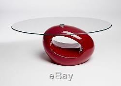 Designer Oval Black Red White Glass Coffee Table Contemporary Modern Retro