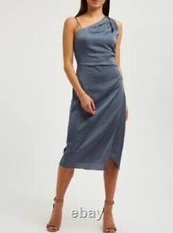 Designer REISS Posey midi dress size 6 -BRAND NEW- satin blue below knee