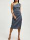 Designer Reiss Posey Midi Dress Size 6 -brand New- Satin Blue Below Knee