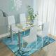 Dining Glass Table Clear And 4faux Leather Chairs Set White Kitchen Dinning Room