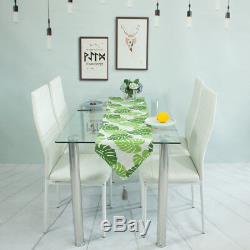 Dining Glass Table Clear and 4Faux Leather Chairs Set White Kitchen Dinning Room