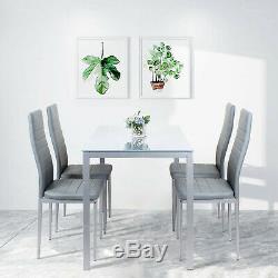 Dining Rectangle Table and 4 PU Chairs Set Kitchen Dinning Room Black White Grey
