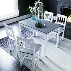 Dining Table And 4 Chairs Set Solid Wooden Home Grey White Kitchen Furniture