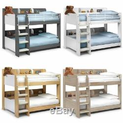 Domino Wood Storage Bunk Bed 3ft Single with 4 Mattress and 4 Colour Options