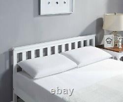 Double Bed Frame White 4'6FT Solid White Wooden Bed For Adults Kids 190 135cm