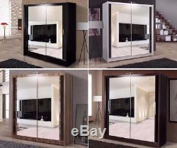 Double Mirror Sliding Door Chicago Wardrobe LED Light Six Colors and Five Sizes