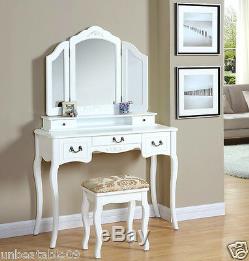 Dressing Table Set White Ivory Black Silver Stool Large 3 Panel Mirror Bedroom