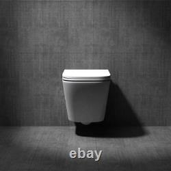 Durovin Bathroom Toilet Pan Ceramic Wall Hung Square Rimless & Soft Close Seat
