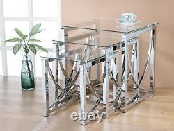 Eclipse Glass Nest of Tables 3 Clear Black Modern Set Side Lamp End Table