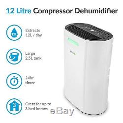 ElectriQ 12 Litre Dehumidifier suitable for 3 bed homes 12L