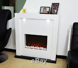 Electric Fire Fireplace Designer Floor Free Standing White Surround Led Lights