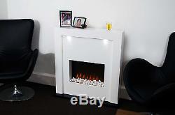 Electric Fire Fireplace Designer Floor Free Standing White Surround Led Lights