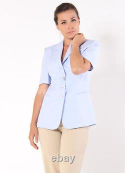 Elegant Formal White-Blue Women Summer Blazer Jacket Office Work Business
