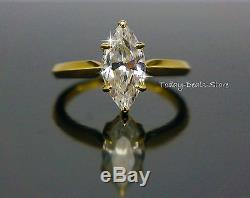Engagement Proposal Anniversary Ring Marquise Cut Solid Real Gold 14K White