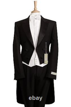 Evening Suit 4 Piece White Tie Black Tailcoat Trouser Waistcoat Bowtie Brand New