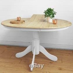 Extendable Round Wooden Dining Table in White/Natural 6 Seater