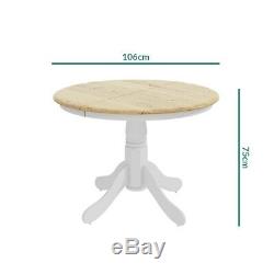 Extendable Round Wooden Dining Table in White/Natural 6 Seater