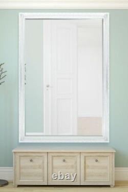 Extra Large White Antique Wood Full length wall Mirror 6Ft7 X 4Ft7 201 x 140cm