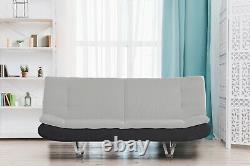 Fabric Sofa Bed 3 Seater With Faux Leather Charcoal Grey & White, Chrome Legs