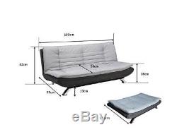 Fabric Sofabed 3 Seater Egg Grey or Charcoal Fabric and Faux Leather Sofa Bed