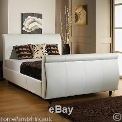 Faux Leather 3ft/3ft6/4ft/4ft6/5ft/6ft Sleigh Bed + Memory Or Ortho Mattress