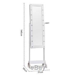 Floor Free Standing LED Light Up Mirror&Jewellery Cabinet Storage Box Organiser