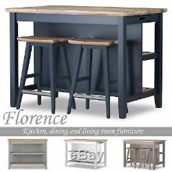 Florence Breakfast Bar with 2 large shelves. Small kitchen island with storage