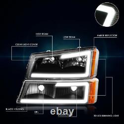 For 03-07 Chevy Silverado/Avalanche LED DRL Bumper Headlight/Lamp Black/Amber