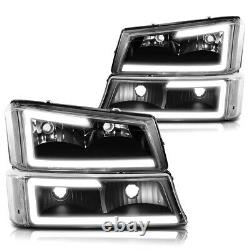 For 03-07 Chevy Silverado/Avalanche LED DRL Bumper Headlight/Lamp Black/Clear