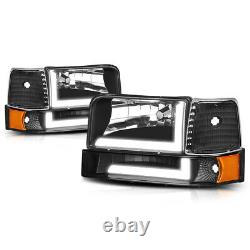 For 92-96 Ford F150-F350 6Pcs Dual L-Shape LED DRL Bumper Headlight Black/Amber
