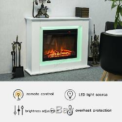 FoxHunter Electric LED Fireplace with Surround -LCD Fire with Remote White FEM01