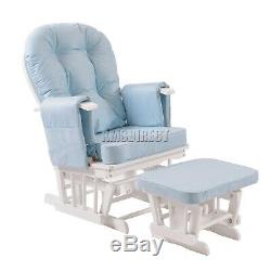 FoxHunter Nursing Glider Maternity Rocking Chair With Stool White Wood Frame New
