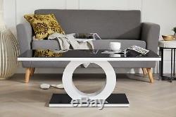 GIOVANI Designer Halo Black White High Gloss Glass Coffee Table Modern Furniture