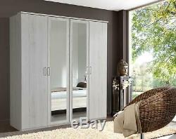 German Driftwood White Oak 4 Door 2 Mirror 180cm Wardrobe Shabby Chic