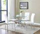 Glass Dining Table Set And With 4 White Faux Leather Chairs Round Table Designer