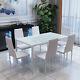 Glass Table And 6 Chairs Tempered Glass Top High Back Seat White Dining Set