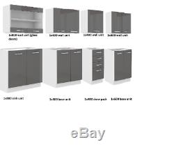 Graphite Grey Gloss 8 Kitchen Units Set Legs Complete Kitchen Cheap