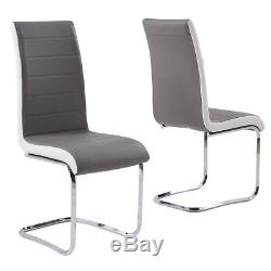 Grey White Side Dining Chairs 2/4/6 Set Leather Chrome Kitchen Room Furniture UK