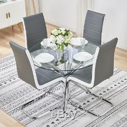 Grey White Side Dining Chairs 2/4/6 Set Leather Chrome Kitchen Room Furniture UK