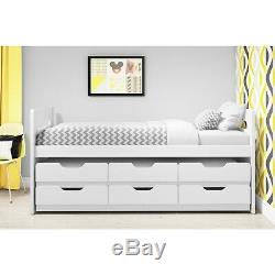 Guest Bed 3ft Single with Pull Out Trundle 3 Drawer Storage Drawers White