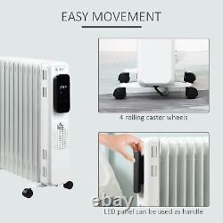 HOMCOM 2720W Oil Filled Radiator Heater with 3 Heat Settings Remote Control White