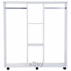 HOMCOM Mobile Open Wardrobe Storage Shelves with6 Wheels Clothes Hanging Rail