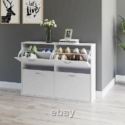 HOMCOM Wooden Shoes Cabinet Multi Flip Down Shelf Drawer Organizer White